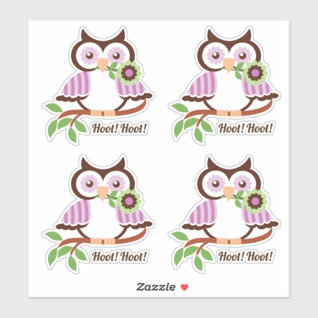 Hoot Hoot! Set of four cute spring owls floral (Sheet)