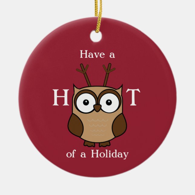 Hoot of a Holiday Personalised Ceramic Ornament (Front)