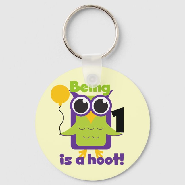 Hoot Owl 1st Birthday T-shirts and Gifts Key Ring (Front)
