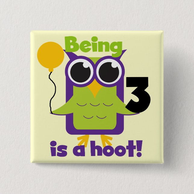 Hoot Owl 3rd Birthday T-shirts and Gifts 15 Cm Square Badge (Front)