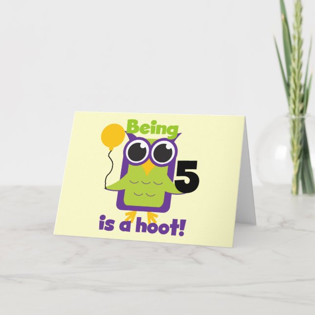Hoot Owl 5th Birthday T-shirts and Gifts Card (Front)
