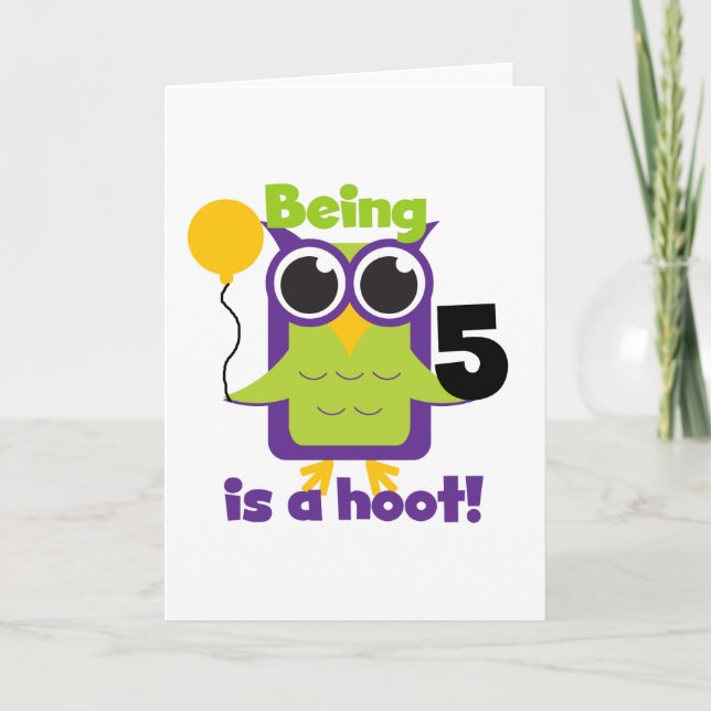 Hoot Owl 5th Birthday T-shirts and Gifts Card (Front)