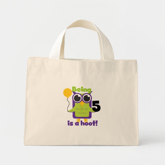 Hoot Owl 5th Birthday T-shirts and Gifts Mini Tote Bag (Front)