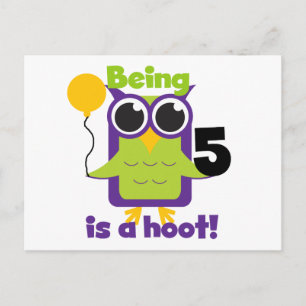 Hoot Owl 5th Birthday T-shirts and Gifts Postcard