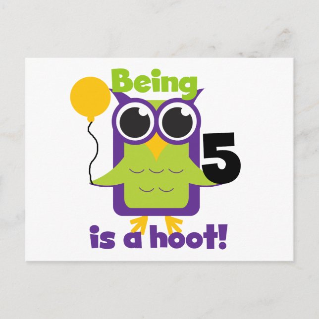Hoot Owl 5th Birthday T-shirts and Gifts Postcard (Front)
