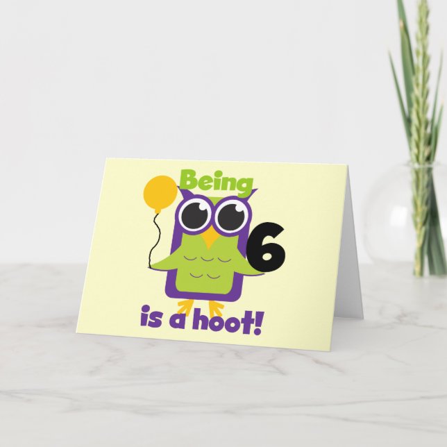 Hoot Owl 6th Birthday T-shirts and Gifts Card (Front)