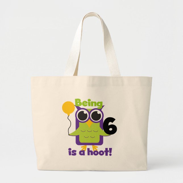 Hoot Owl 6th Birthday T-shirts and Gifts Large Tote Bag (Front)