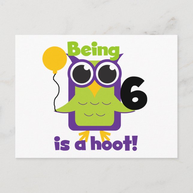 Hoot Owl 6th Birthday T-shirts and Gifts Postcard (Front)
