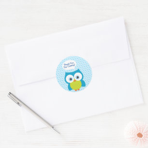 Hoot Owl Boy Blue Thank You for Coming Classic Round Sticker