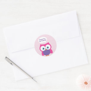 Hoot Owl Girl Pink Thank You for Coming Classic Round Sticker