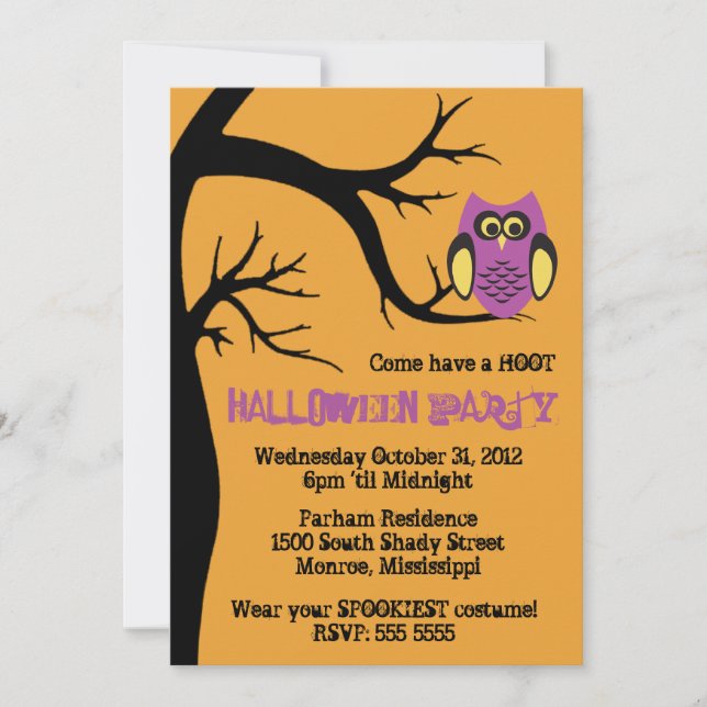 Hoot Owl Halloween Party Invitation (Front)