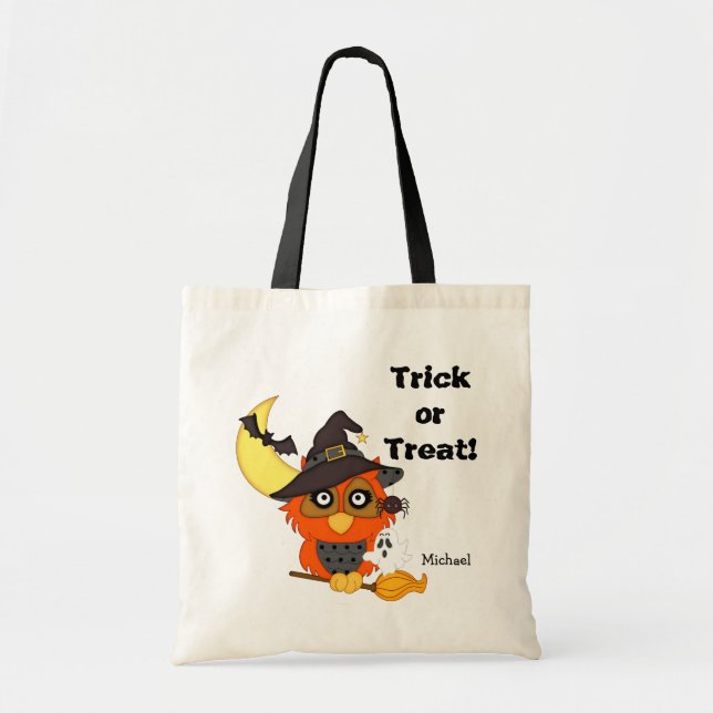 Hoot Owl Halloween Trick or Treat Tote Bag (Front)