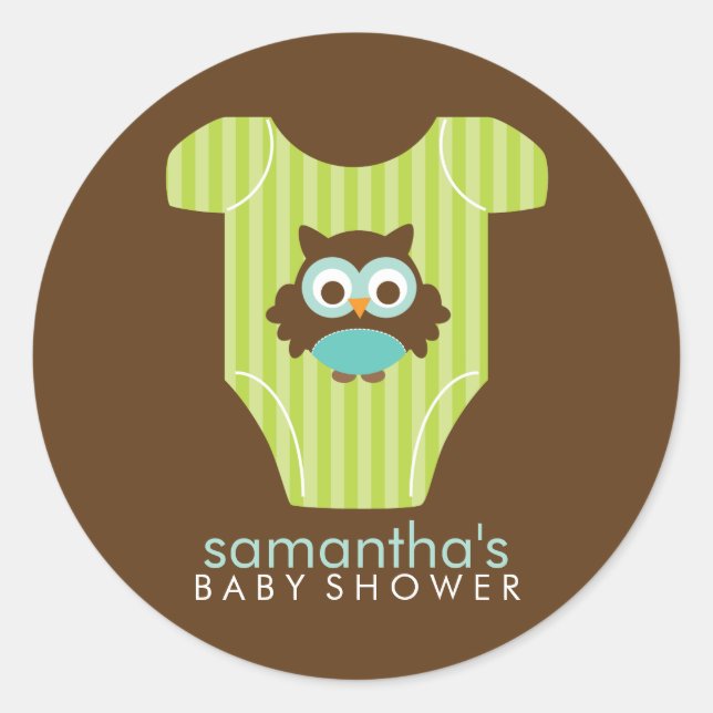 Hoot Owl Outfit Boy Baby Shower Classic Round Sticker (Front)