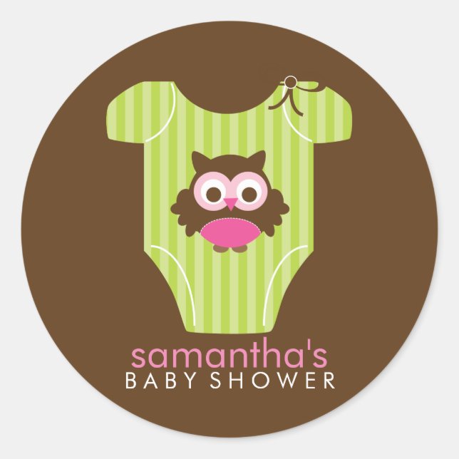Hoot Owl Outfit Girl Baby Shower Classic Round Sticker (Front)