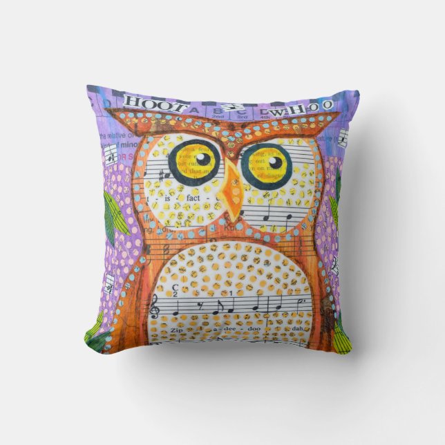 Hoot Owl & Singing Bird Cushion (Front)