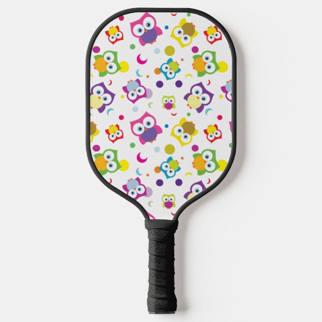Hoot Owl Woodland Wildlife Polka Dots and Moons Pickleball Paddle (Front)