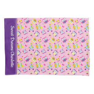 Hoot Owl Woodland Wildlife Polka Dots and Moons Pillowcase