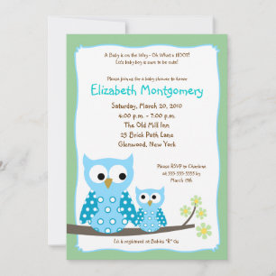 HOOT OWLS BLUE boy Baby Shower 5x7 Invitation