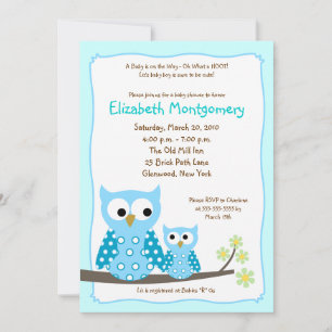 HOOT OWLS BLUE boy Baby Shower 5x7 Invitation
