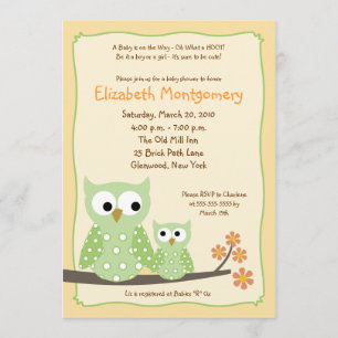 HOOT OWLS Green Neutral Baby Shower 5x7 Invitation