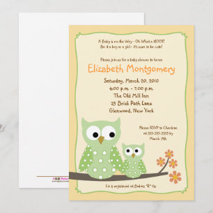 Hoot Owls Green Neutral Baby Shower (Old Version) Invitation