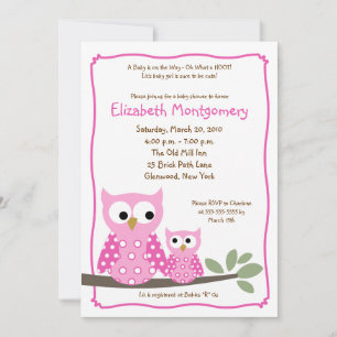 HOOT OWLS PINK Girl Baby Shower 5x7 Invitation
