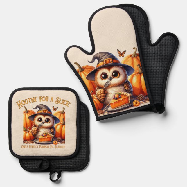 Hootin' For A Slice Oven Mitt & Pot Holder Set (Front/Back)