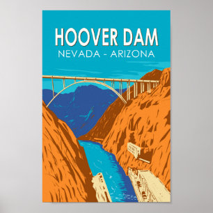Hoover Dam Arizona Nevada Illustration Travel Art Poster