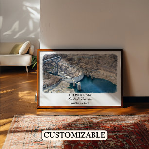Hoover Dam Arizona Poster, Watercolor, Custom Poster