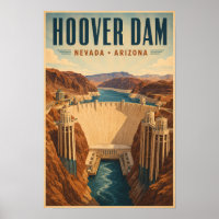 Hoover Dam Power Plant Illustration Travel Art