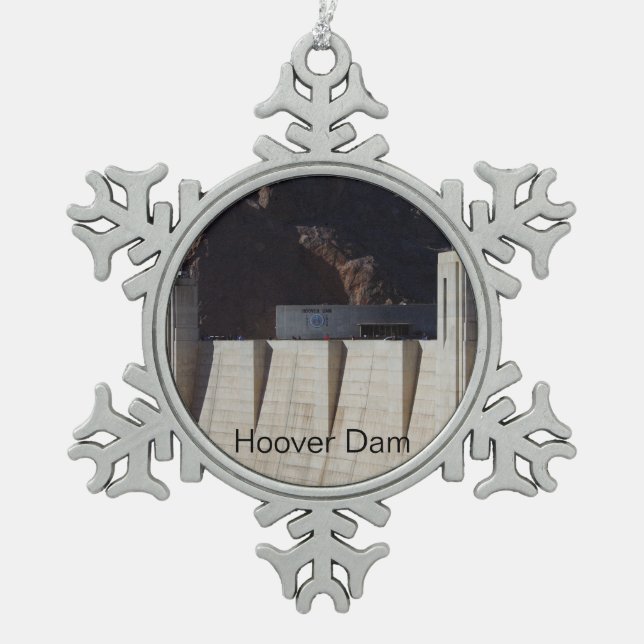 Hoover Dam Snowflake Pewter Christmas Ornament (Front)