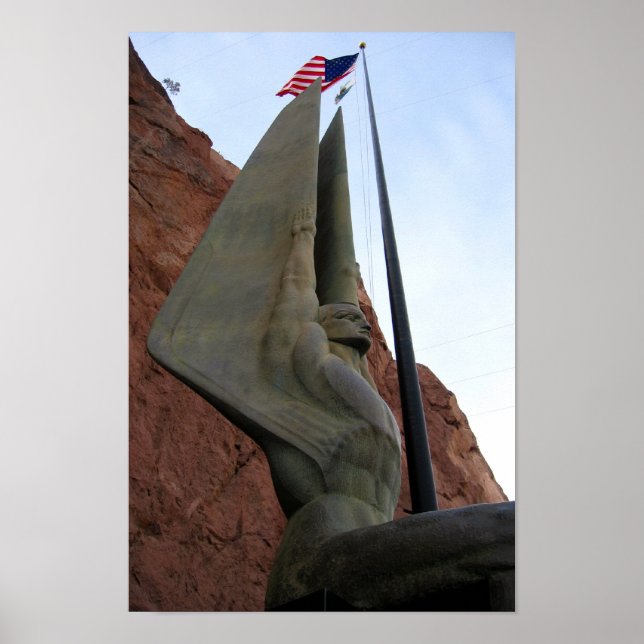 Hoover Dam Statue with American Flag Poster (Front)