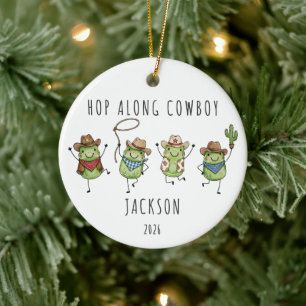 Hop Along Cowboy Personalised Frog  Ceramic Ornament