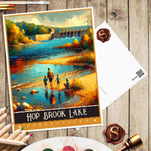 Hop Brook Lake, Connecticut   Vintage Painting Postcard