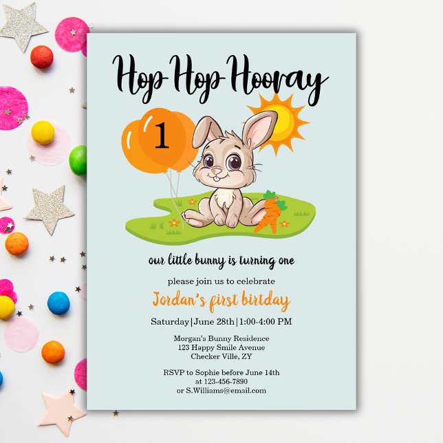 Hop Hop Hooray Cute Some Bunny 1st birthday  Invitation (Creator Uploaded)
