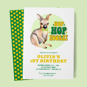Hop Hop Hooray Kangaroo 1st Birthday Invitation
