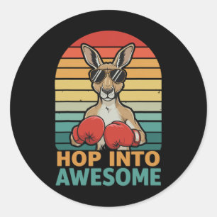 Hop Into Awesome Boxing Retro Shades Punch Attack Classic Round Sticker