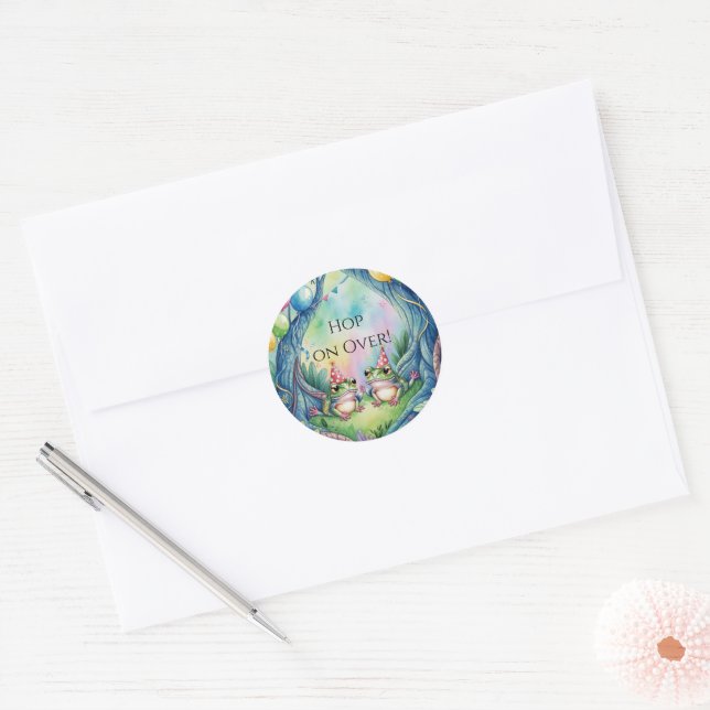 Hop On Over Birthday Party Classic Round Sticker (Envelope)