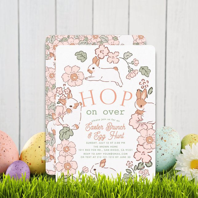 Hop on Over Bunny Boho Floral Easter Brunch Invitation (Creator Uploaded)