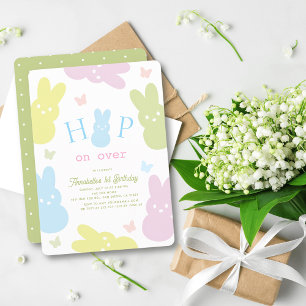 Hop on Over Bunny & Butterfly 1st Birthday Invitation