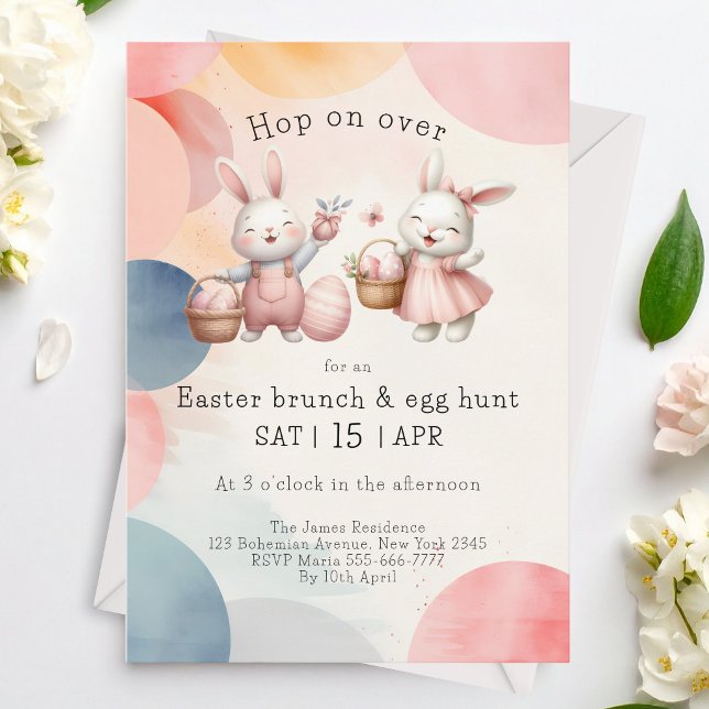 Hop on over, bunny easter brunch & egg hunt invitation (Creator Uploaded)
