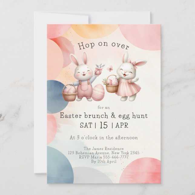 Hop on over, bunny easter brunch & egg hunt invitation (Front)