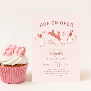 Hop On Over Bunny Girl Birthday Party  Invitation