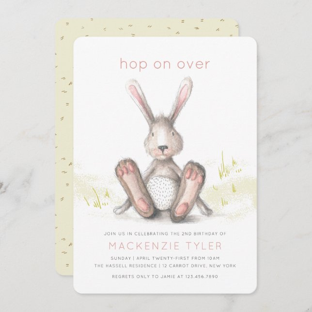 Hop on Over Bunny Rabbit Birthday Invitation (Front/Back)