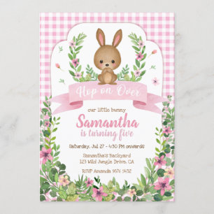 Hop on Over Cute Bunny Birthday Invitation