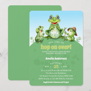 Hop On Over Cute Watercolor Frog Baby Shower Invitation