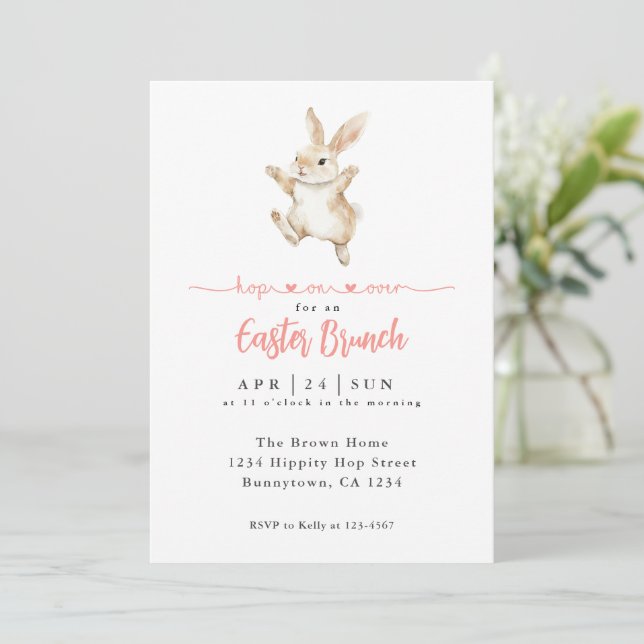 Hop on Over Easter Brunch and Egg Hunt  Invitation (Standing Front)