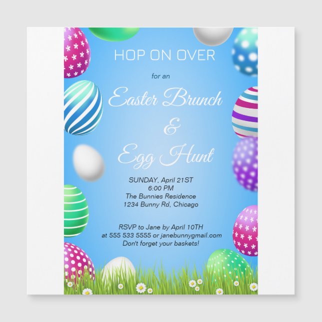 Hop on Over Easter Brunch Egg Hunt Bunny Cute  Magnetic Invitation (Front)