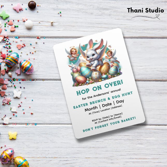 Hop On Over Easter Bunny & Eggs Customisable Name Invitation (Creator Uploaded)