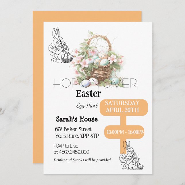 Hop On Over Easter Egg Hunt Bunny Brunch  Invitation (Front/Back)